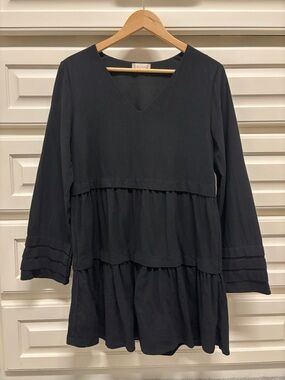 Black Tiered V-Neck Mini Dress